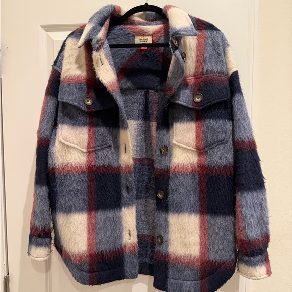 MARINE LAYER Cozy Plaid Shacket Jacket - Blue & Cream - Picture 3 of 7